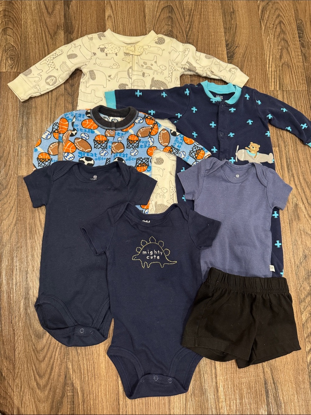 Bundle of 3-6mo Navy and Blue Baby One-Piece Bodysuit Set - 7pc